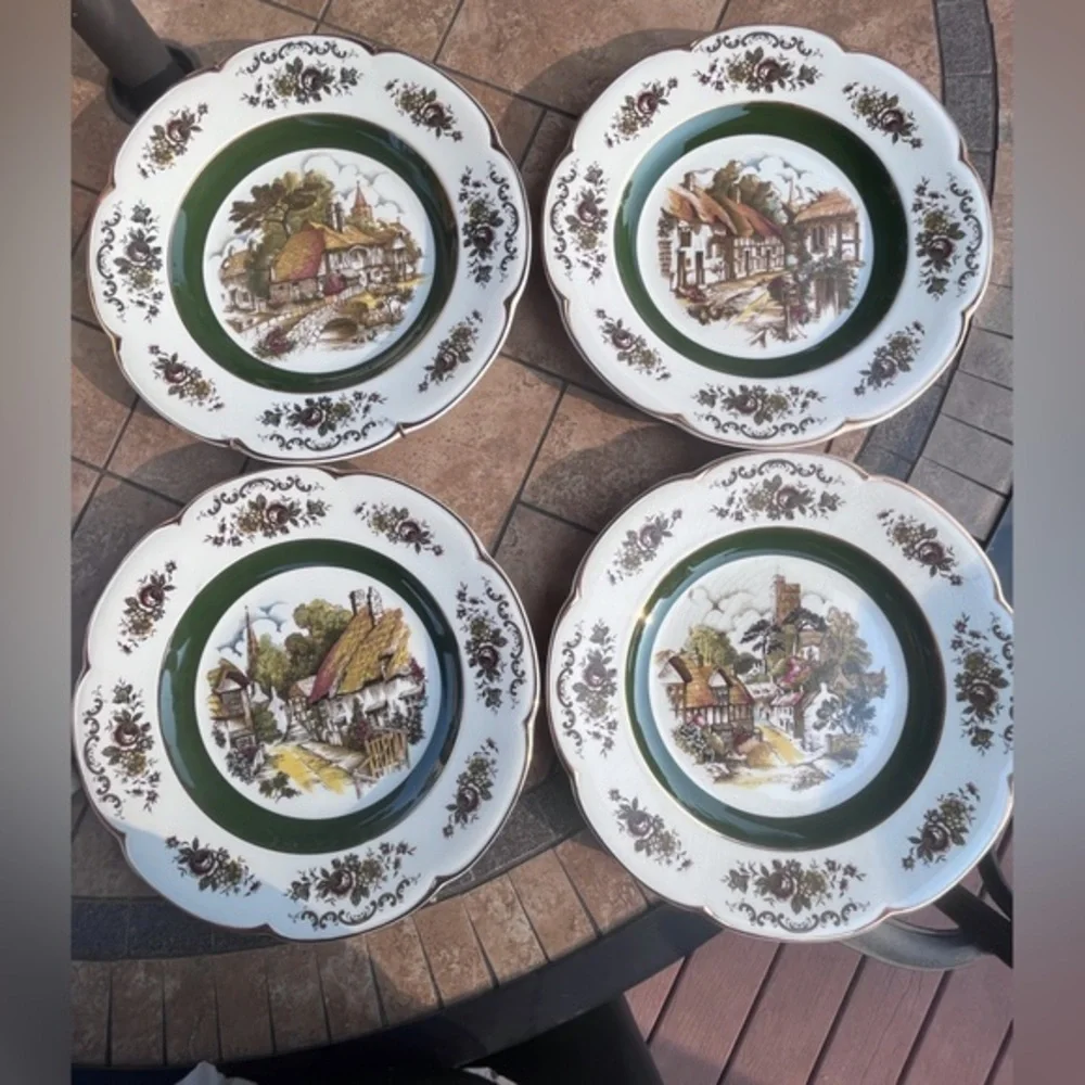 Vintage WOOD & SONS “ASCOT Village”, Set Of 4 wall Plates England
